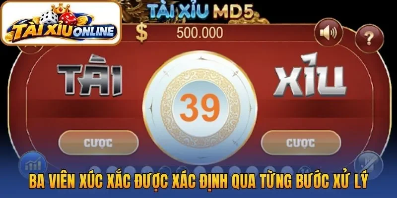 Ba viên xúc xắc được xác định qua từng bước xử lý